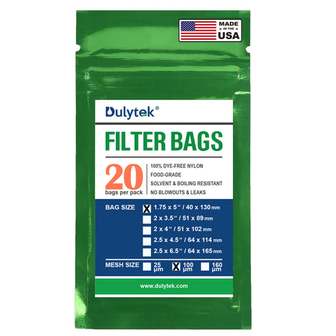 Dulytek® Premium Nylon Filter Bags, 1.75" x 5", 20 pcs, Various Micron Mesh Sizes Available, and Free Packing Card - Zero Blowouts